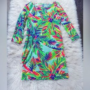 Lilly Pulitzer. Cotton dress, palm print, quarter length sleeve, size small NWOT
